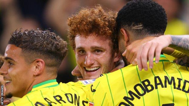 Josh Sargent (centre) has now scored three goals in his past two appearances for Norwich City