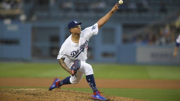 LOS ANGELES, CA - JUNE 20: Julio Urias #7 of the Los Angeles Dodgers pitches against the San Francisco Giants in the third inning at Dodger Stadium on June 20, 2019 in Los Angeles, California. The Dodgers won 9-8. (Photo by John McCoy/Getty Images)