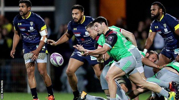 Sam Hidalgo-Clyne in action for Harlequins against Clermont Auvergne in the 2019 European Rugby Challenge Cup semi-finals