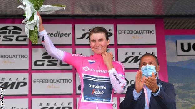 Elisa Longo Borghini on the podium