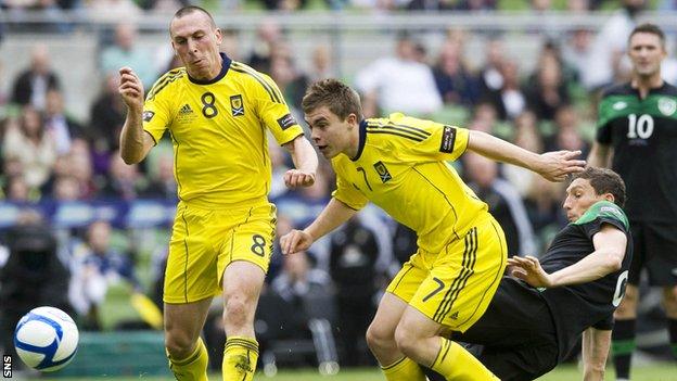 Scotland's Scott Brown and James Forrest against the Republic of Ireland