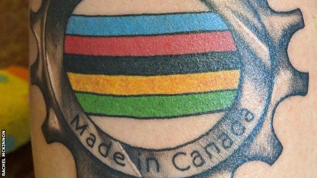 Rachel McKinnon got a special rainbow tattoo to mark her world championship title