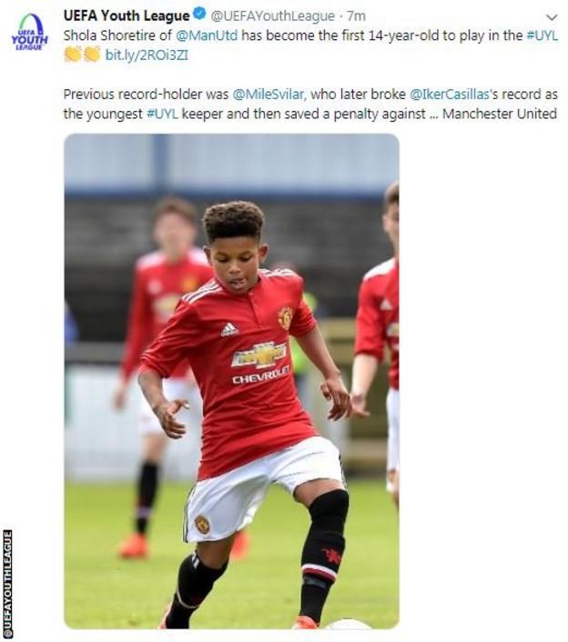 Manchester United Shola Shoretire Becomes Youngest Uefa Youth League Player Bbc Sport
