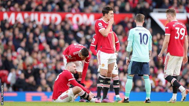 Luke Shaw injured on the ground during Manchester United's draw with Leicester