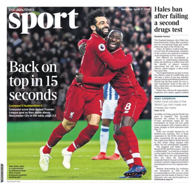 Saturday's Times Sport,