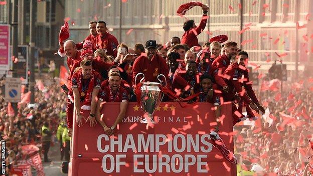 Liverpool celebrate winning the Champions League