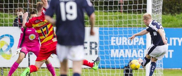 Nicky Low misses a chance for Dundee against Partick Thistle