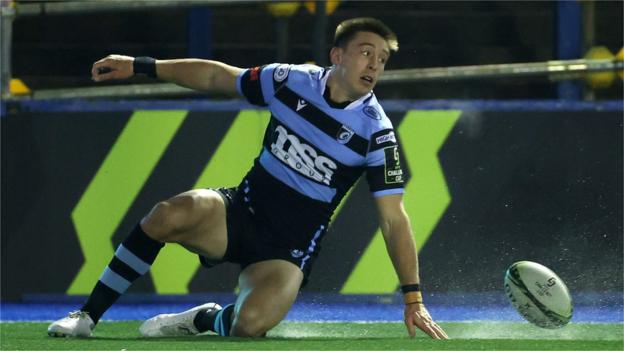 Josh Adams touches down for a Cardiff try