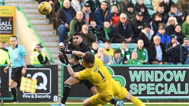 Liel Abada has a shot for Celtic against Hibernian