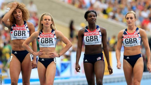 Ashleigh Nelson, Hayley Mills, Dina Asher-Smith and Annabelle Lewis respond  connected  track, believing they person  finished 4th  successful  the 2013 World Championship final