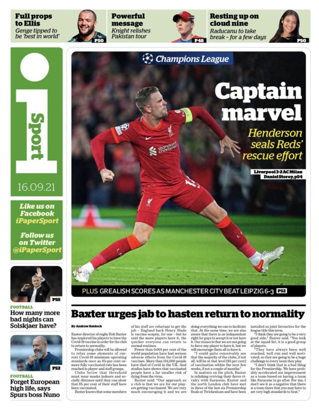Thursday's back pages BBC Sport