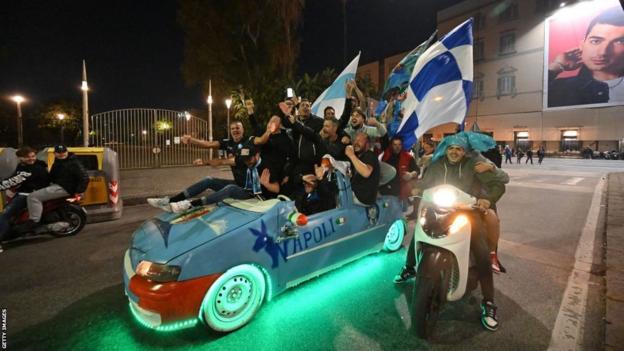 Napoli fans celebrate in Naples