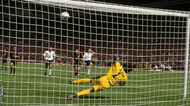 David Seaman saves Gary McAllister's penalty
