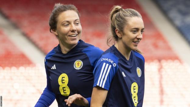 Rachel Coursey and Lisa Evans training at Hampden Park