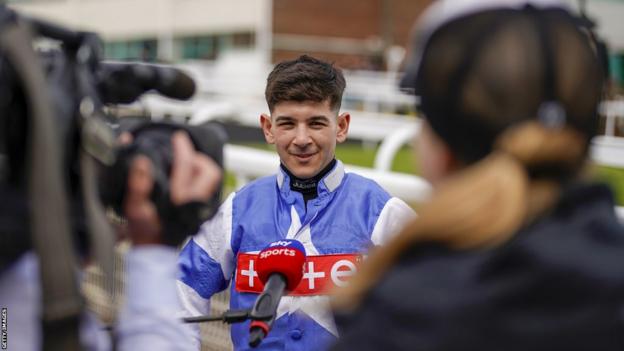 Marco Ghiani is interviewed after a victory