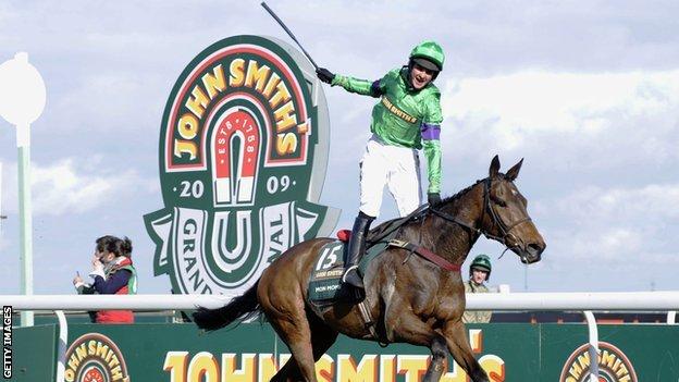 Liam Treadwell celebrates winning the 2009 Grand National