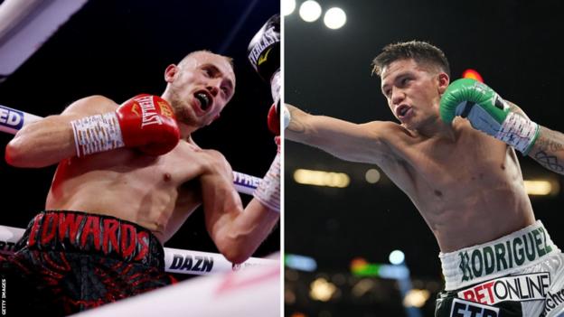 Split image of Sunny Edwards throwing a punch and Jesse Rodriguez aiming a jab