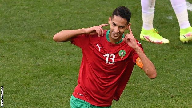 Badr Benoun celebrating a goal for Morocco