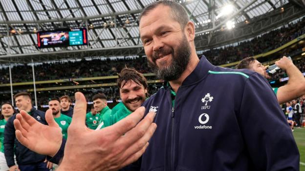 Andy Farrell celebrates Ireland's victory over France