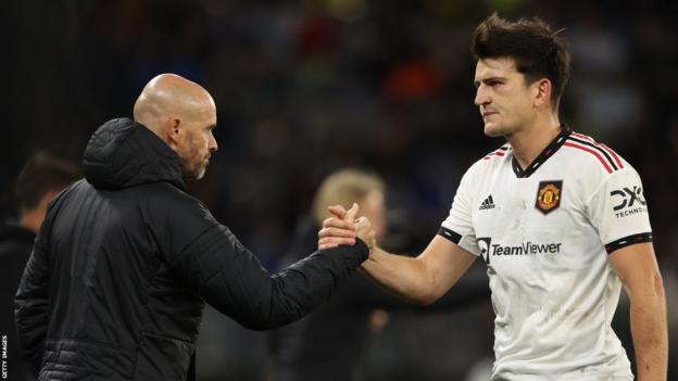 Manchester United manager manager Erik ten Hag and defender Harry Maguire