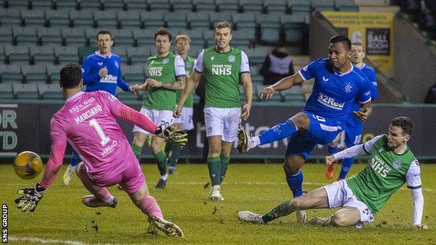 Alfredo Morelos breaks the deadlock at Easter Road