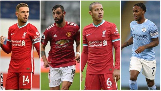 Jordan Henderson, Bruno Fernandes, Thiago, Raheem Sterling