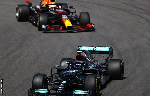 Bottas is hunted down on track by Verstappen