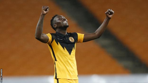 Kaizer Chiefs' Erik Mathoho celebrates his team's victory at the end of the Champions League semi-final second leg against Wydad Casablanca