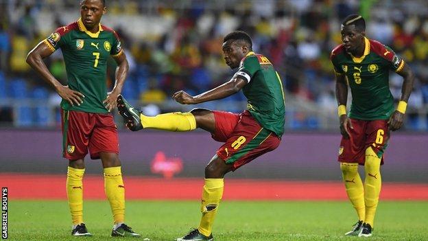 Benjamin Moukandjo strikes a sweet free-kick to score the opening goal
