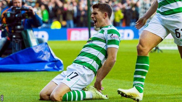Ryan Christie celebrates scoring for Celtic
