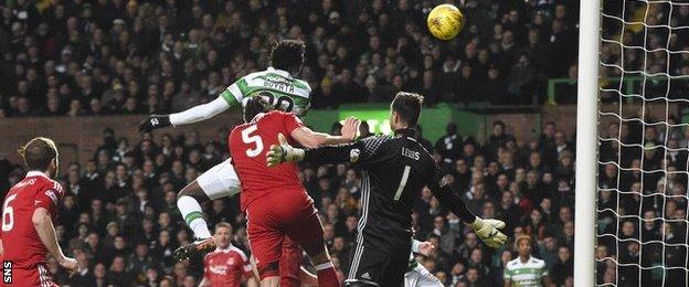 Celtic's Dedryck Boyata heads home a free-kick against Celtic