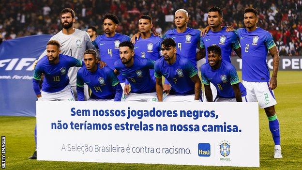 Brazil players with anti-racism message