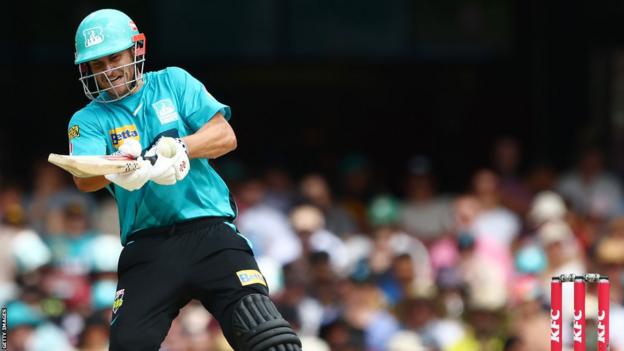 Sam Hain plays a shot for Brisbane Heat in the Big Bash