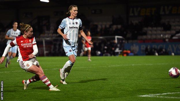 Arsenal's Kim Little scores her first against West Ham