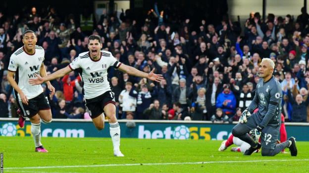 Manor Solomon celebrates scoring for Fulham against Nottingham Forest in the Premier League
