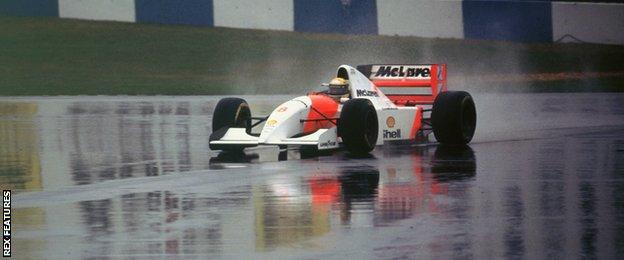 Ayrton Senna driving for McLaren at Donnington in 1993