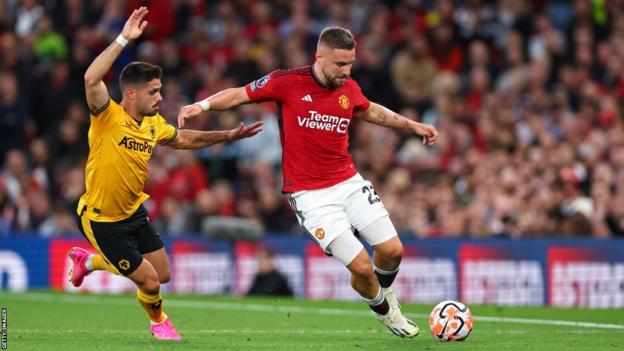 Luke Shaw in action for Manchester United against Wolves