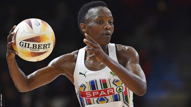 Bongi Msomi of South Africa in action during the Netball World Cup 2023