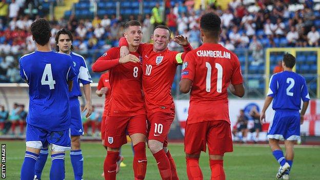 England celebrate scoring against San Marino in 2015