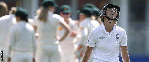 Charlotte Edwards looks frustrated after getting out