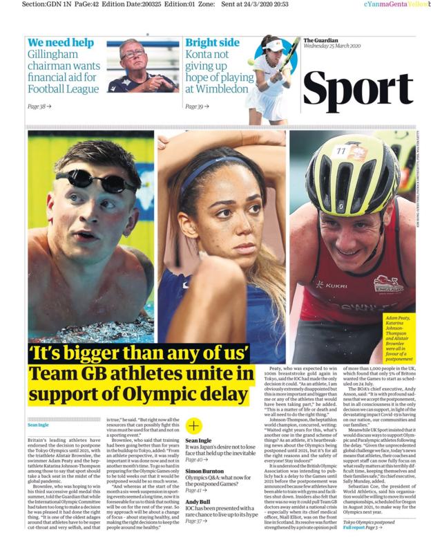 Guardian back page for Wednesday, 25 March