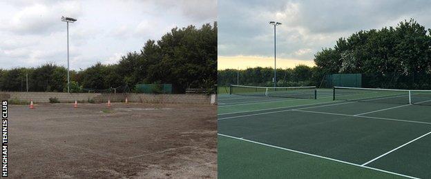 Before and after - renovation of the tennis courts in Hingham
