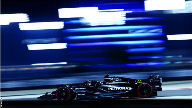 Lewis Hamilton on track in Bahrain