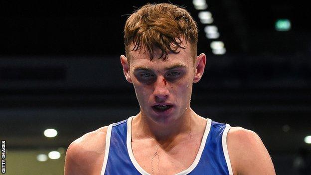 Sean McComb lost in the last 16 of the light welterweight division on Sunday