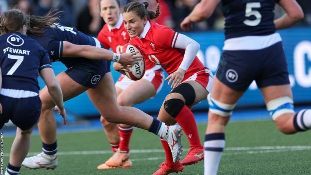 Jasmine Joyce on the ball against Scotland