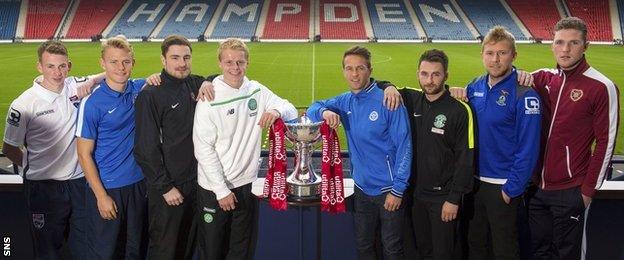A selection of players with the Scottish League Cup