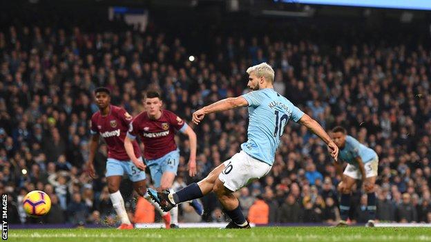 Man City 1-0 West Ham: Sergio Aguero scores penalty to seal win for City -  BBC Sport