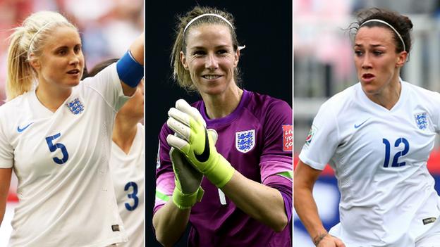 Steph Houghton, Karen Bardsley and Lucy Bronze