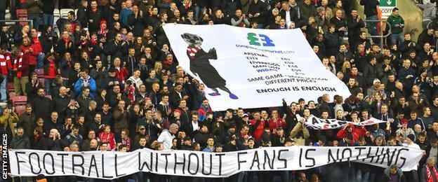 Liverpool fans protest against the increase in ticket prices
