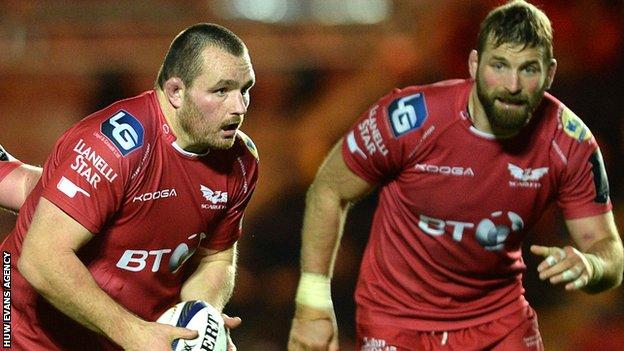Ken Owens and John Barclay in action for Scarlets